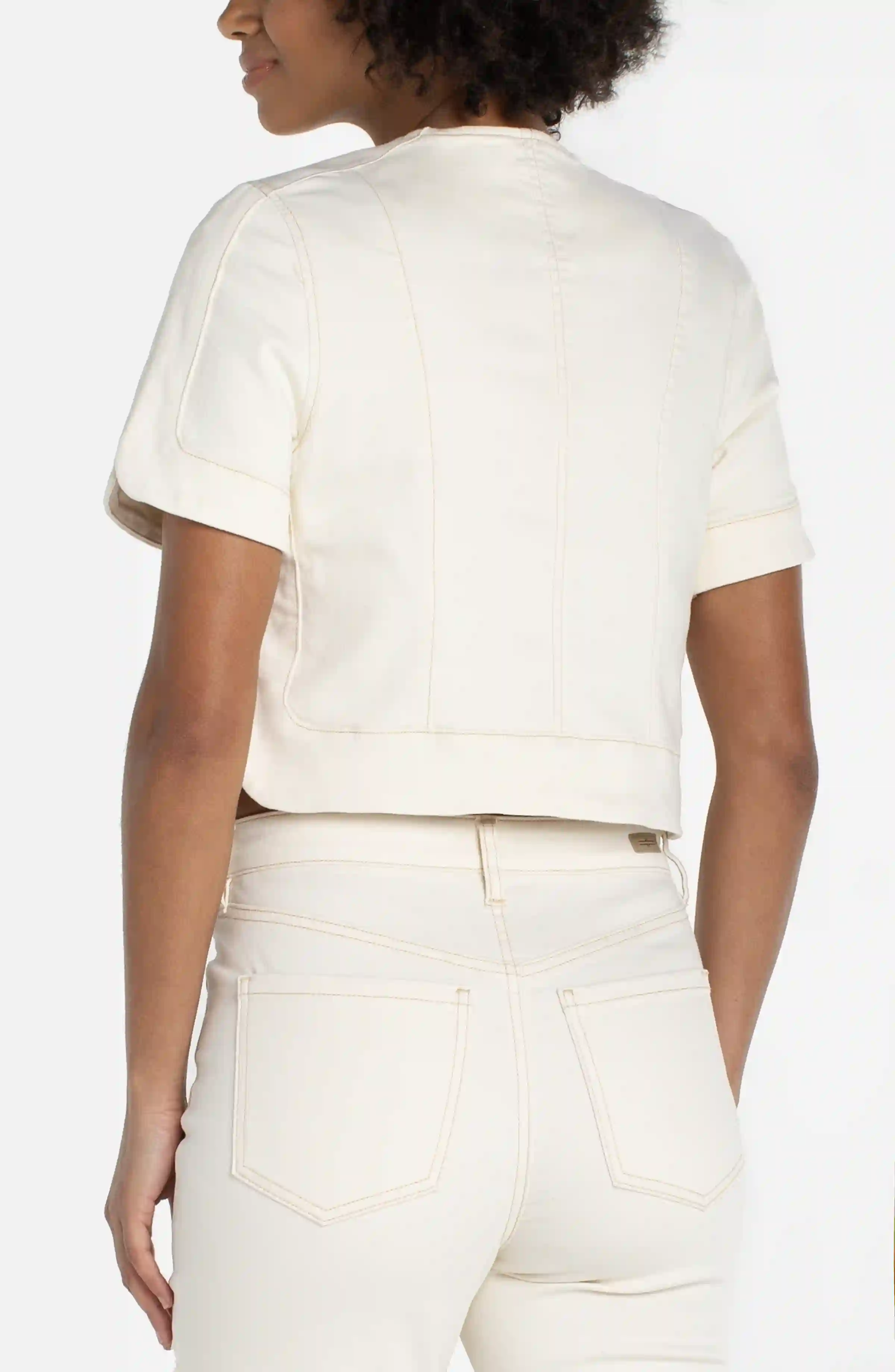 collarless short sleeve cropped jacket - Image 3