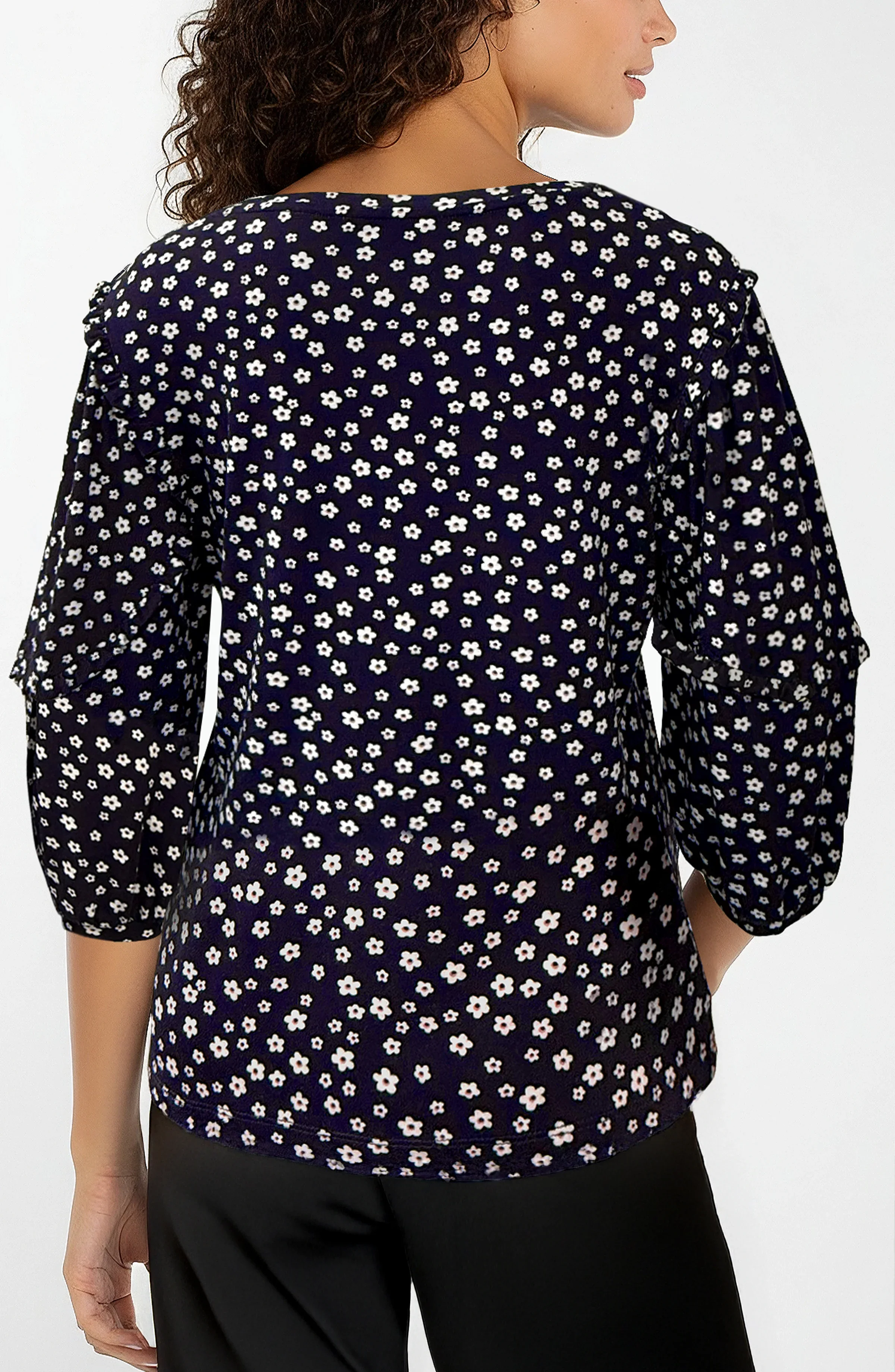 RUFFLE SLEEVE SCOOP NECK KNIT TOP - Image 2
