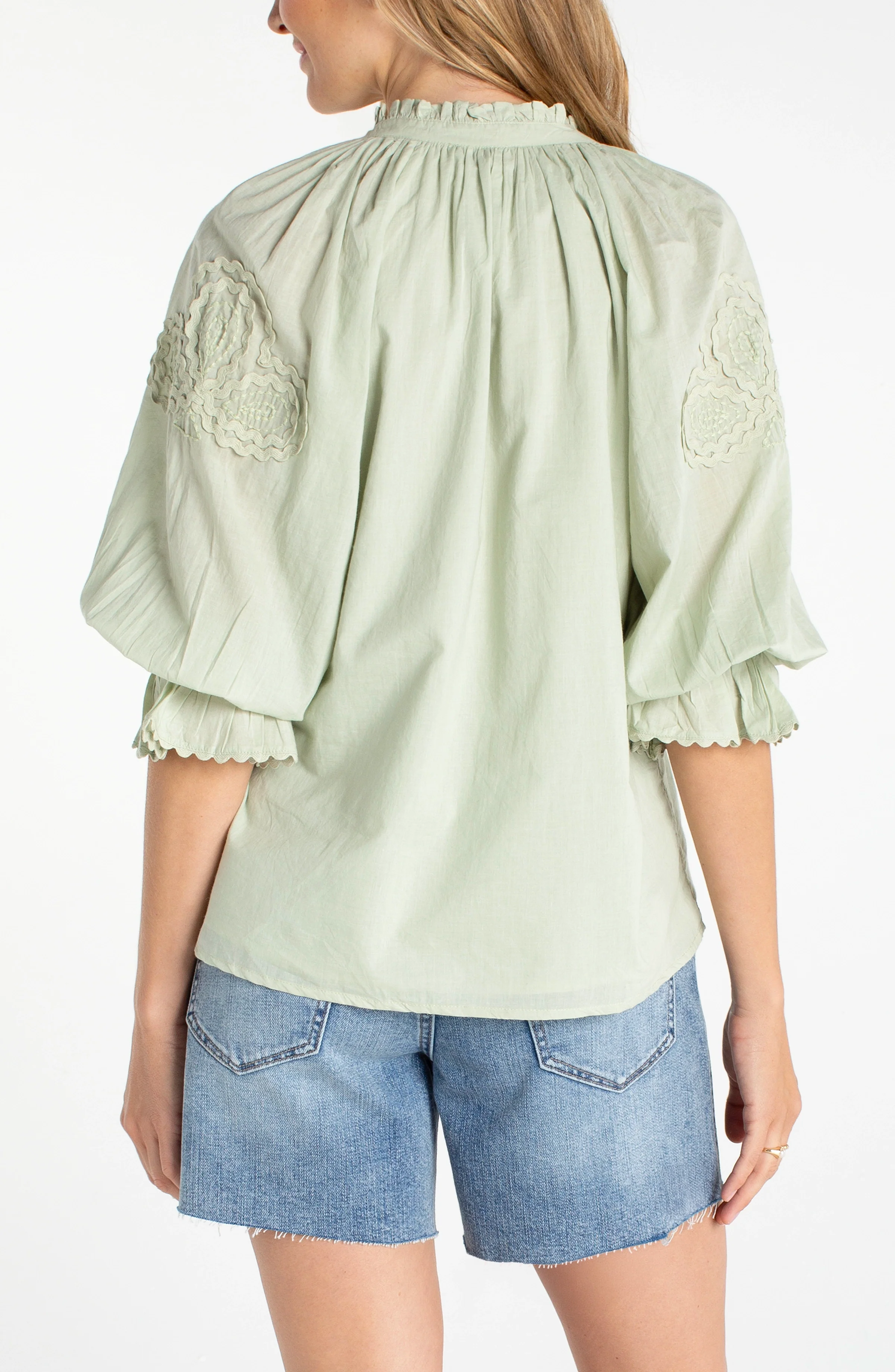PETITE 3/4 SLEEVE BUTTON FRONT WOVEN TOP - Image 5