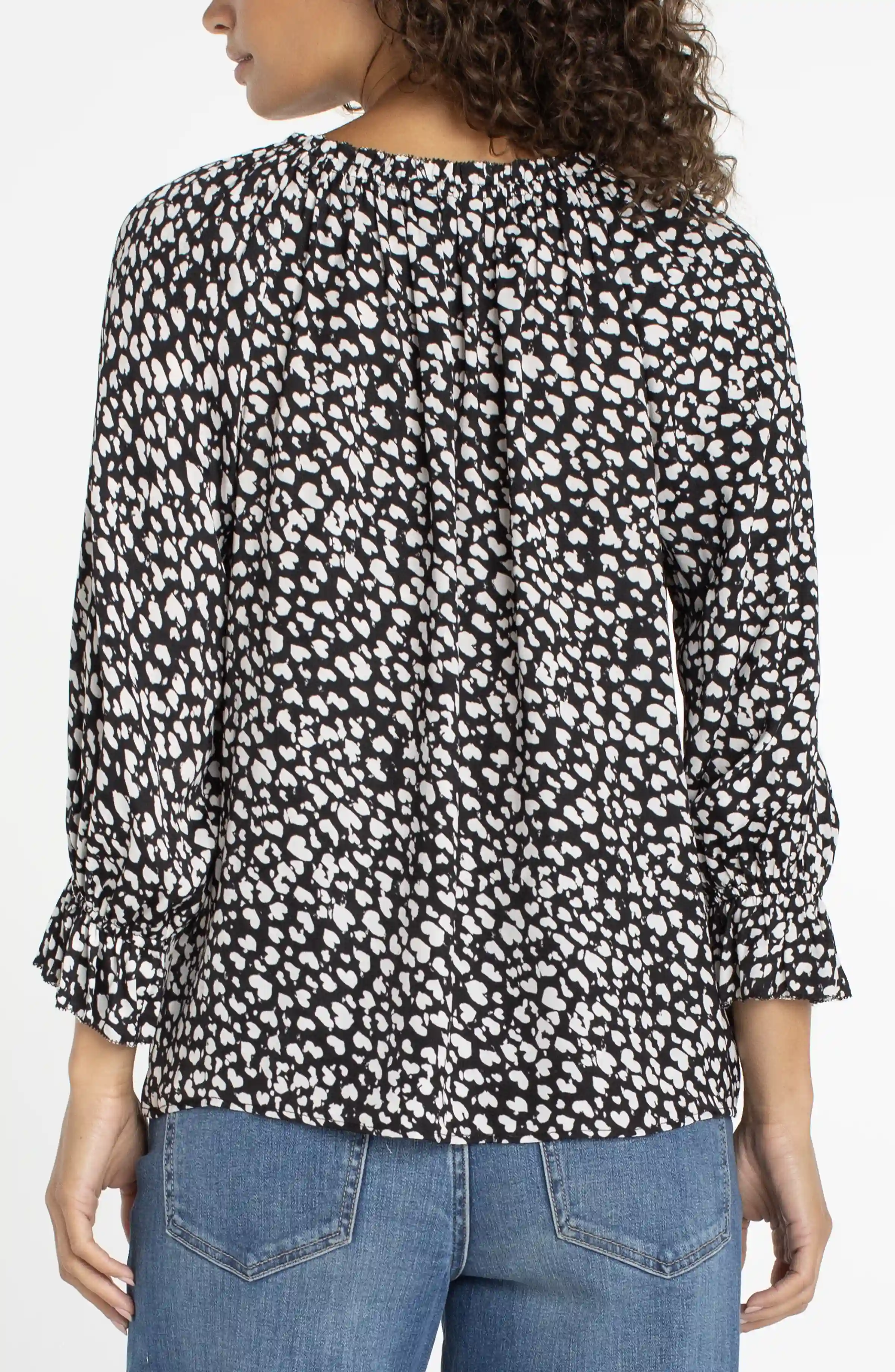 3/4 SLEEVE BUTTON FRONT TOP W/ RUFFLE DETAILS - Image 2