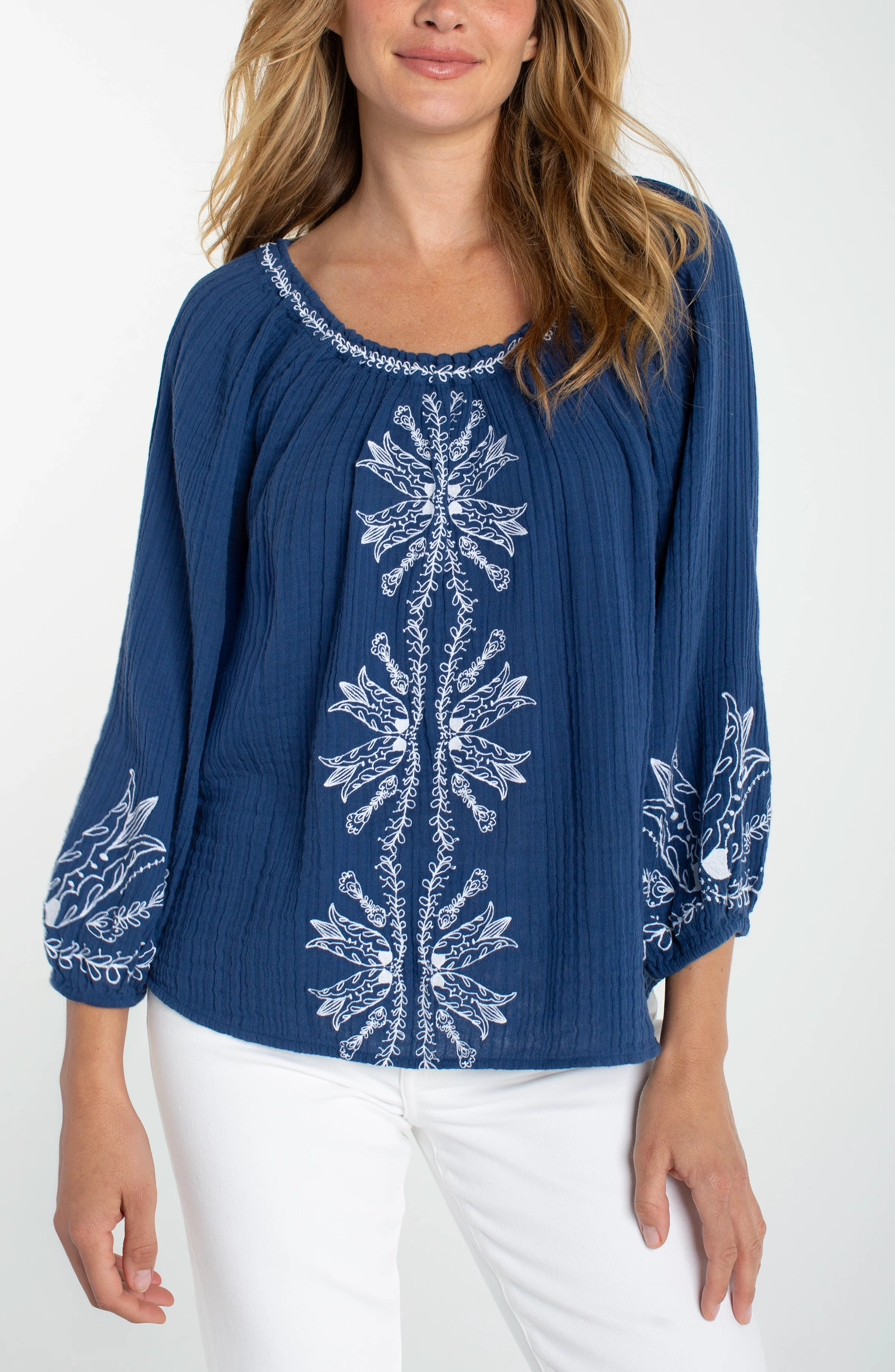 PETITE 3/4 SLEEVE WOVEN TOP