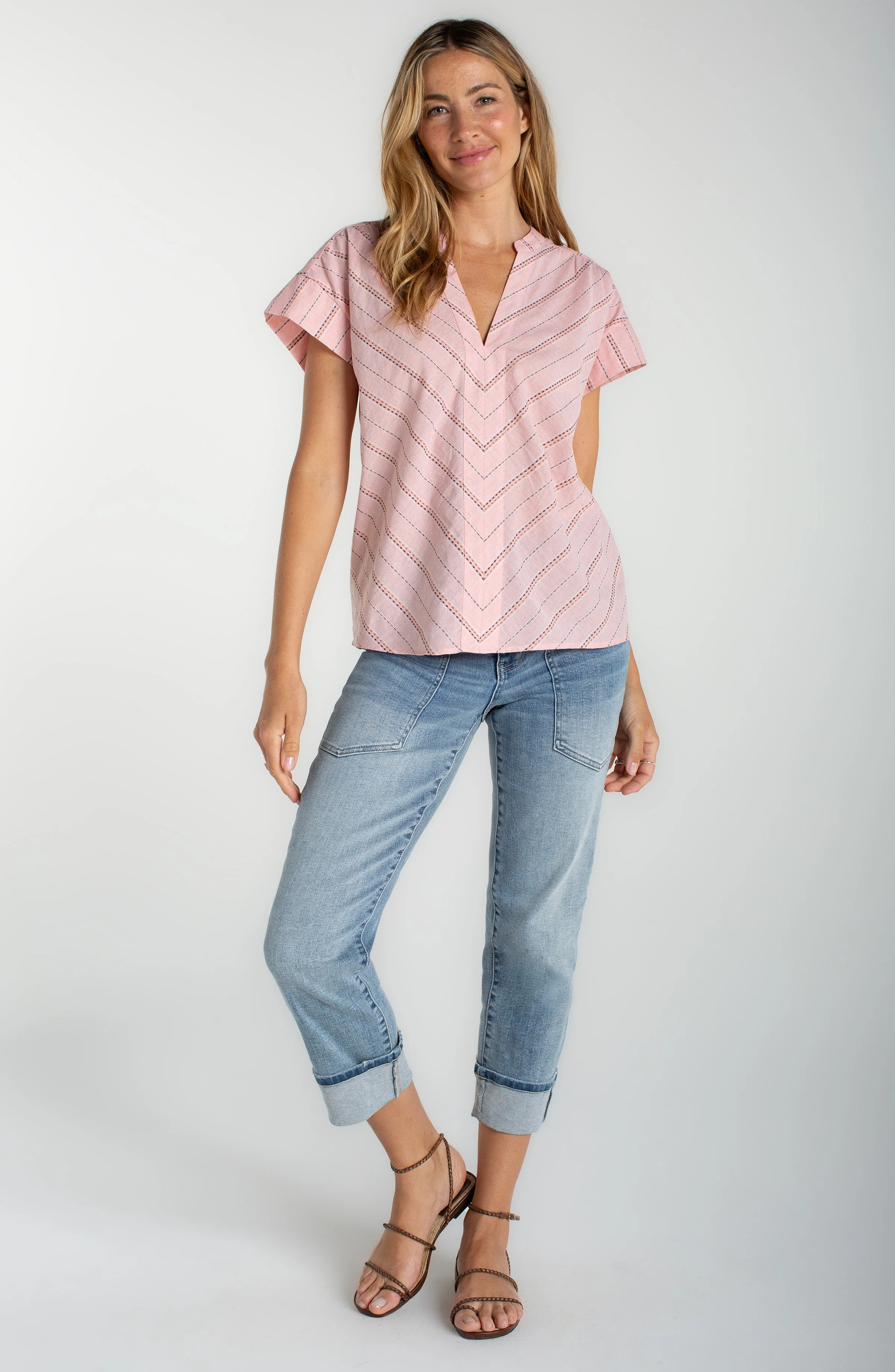 PETITE SHORT SLEEVE POPOVER WOVEN TOP - Image 5