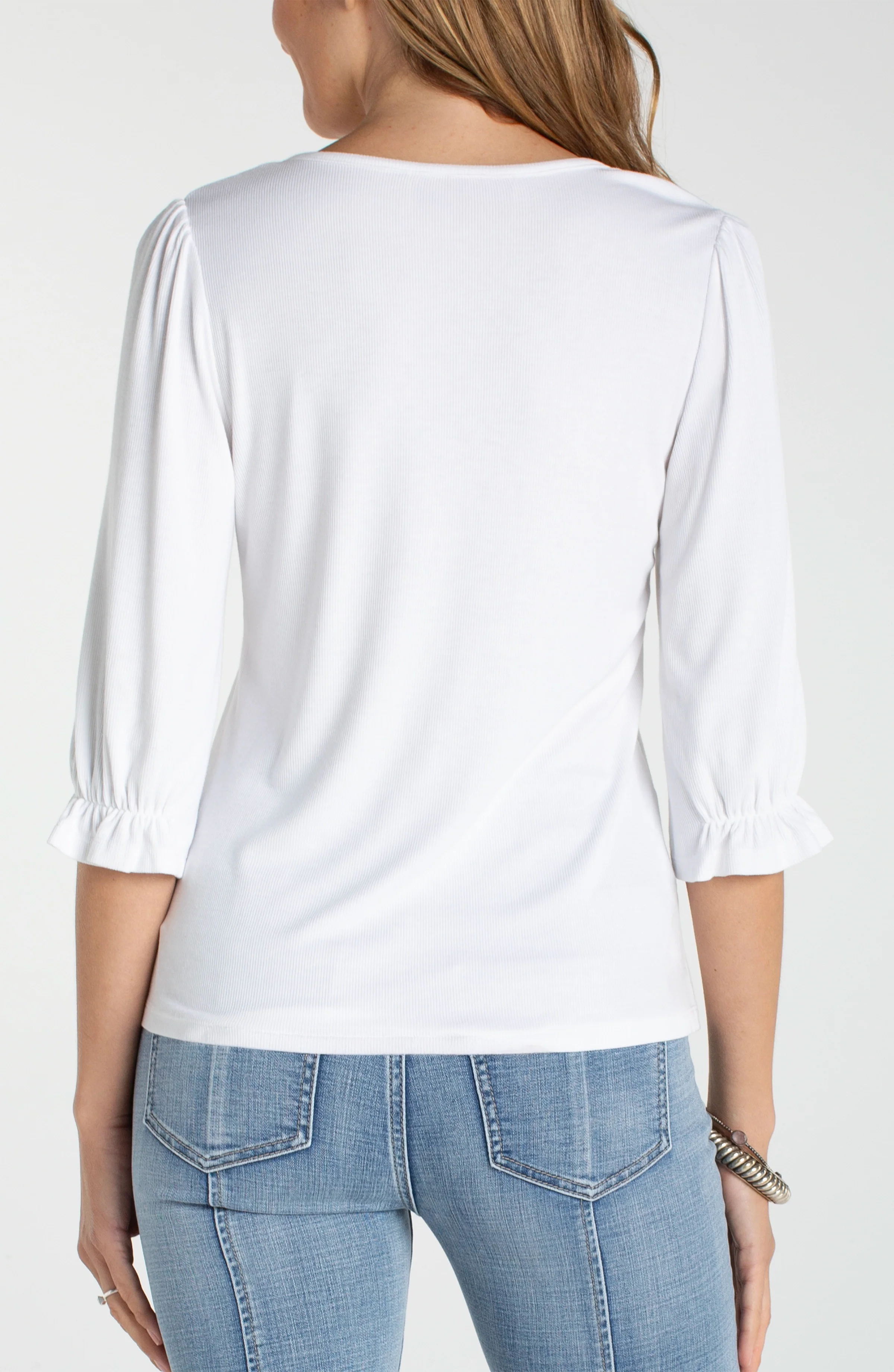 ELBOW SLEEVE NOTCH KNIT TEE - Image 3