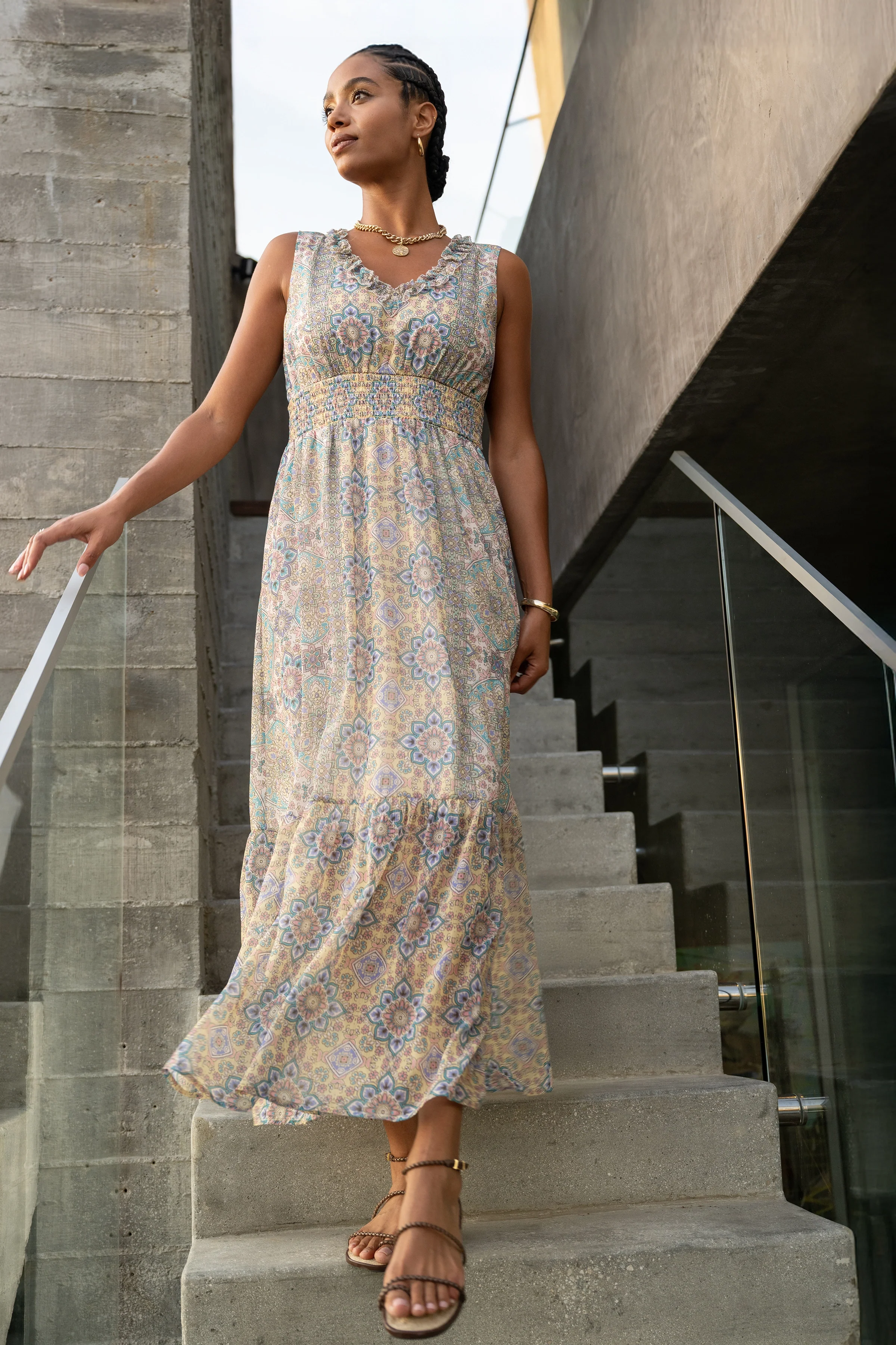 sleeveless smocked waist woven maxi dress - Image 2