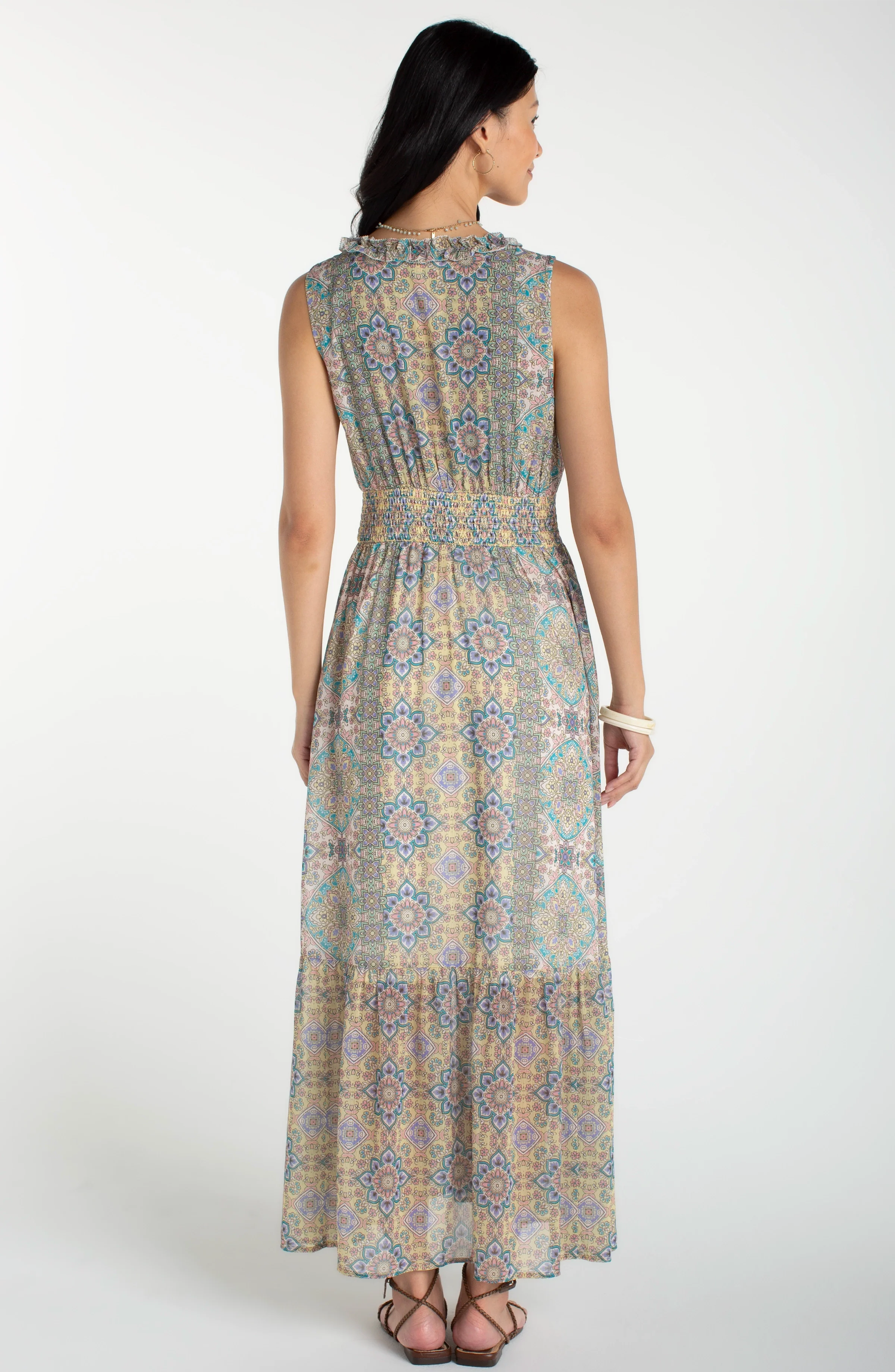 sleeveless smocked waist woven maxi dress - Image 3