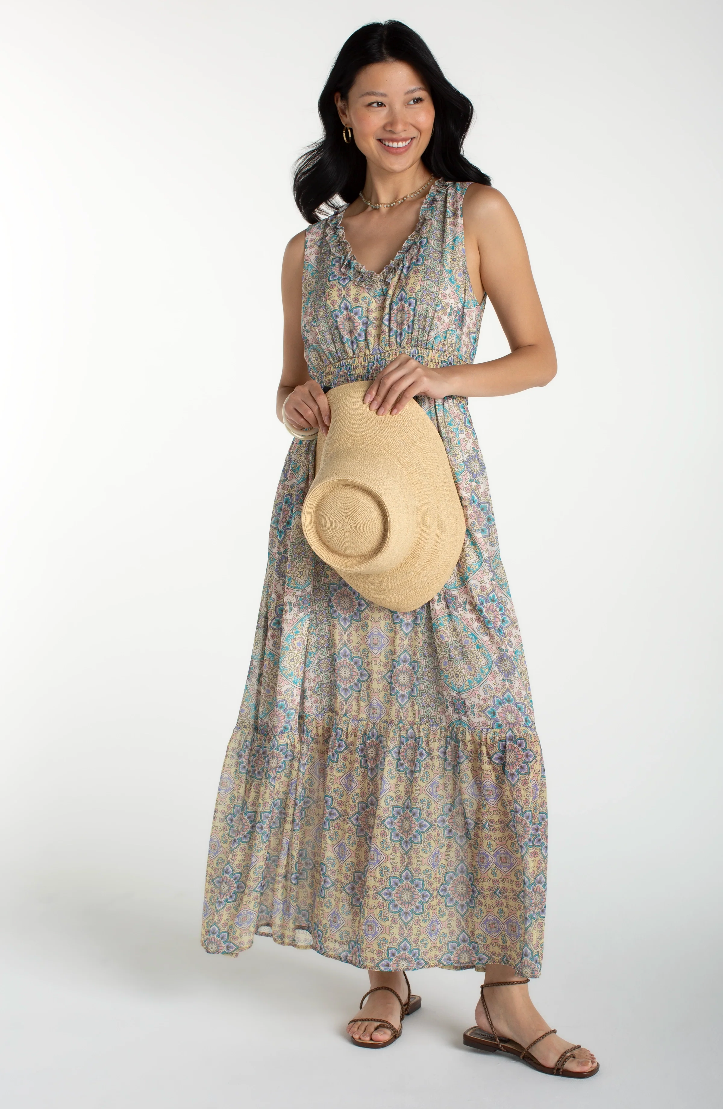 sleeveless smocked waist woven maxi dress - Image 6