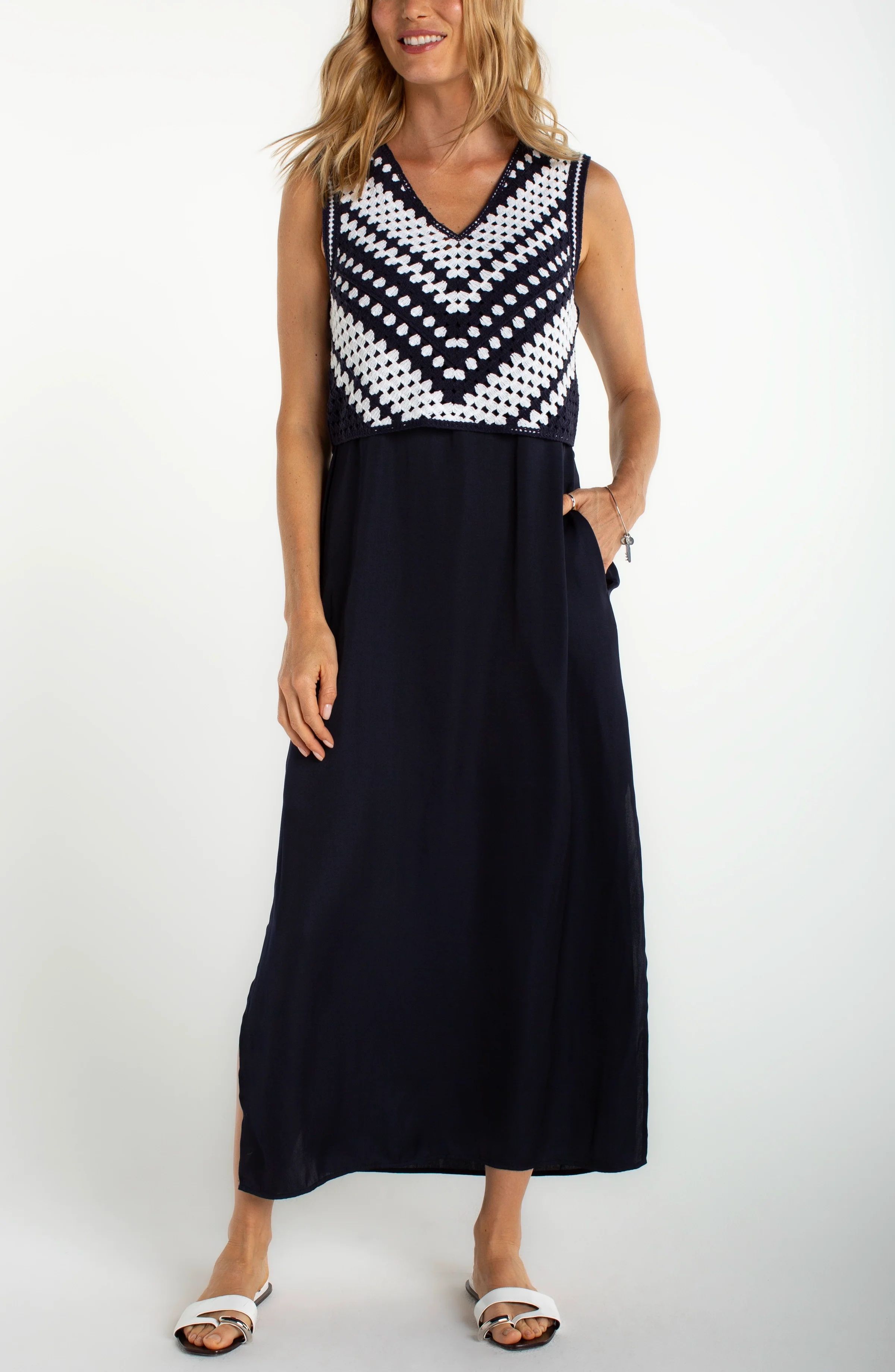 sleeveless v-neck lace woven dress hybrid - Image 4